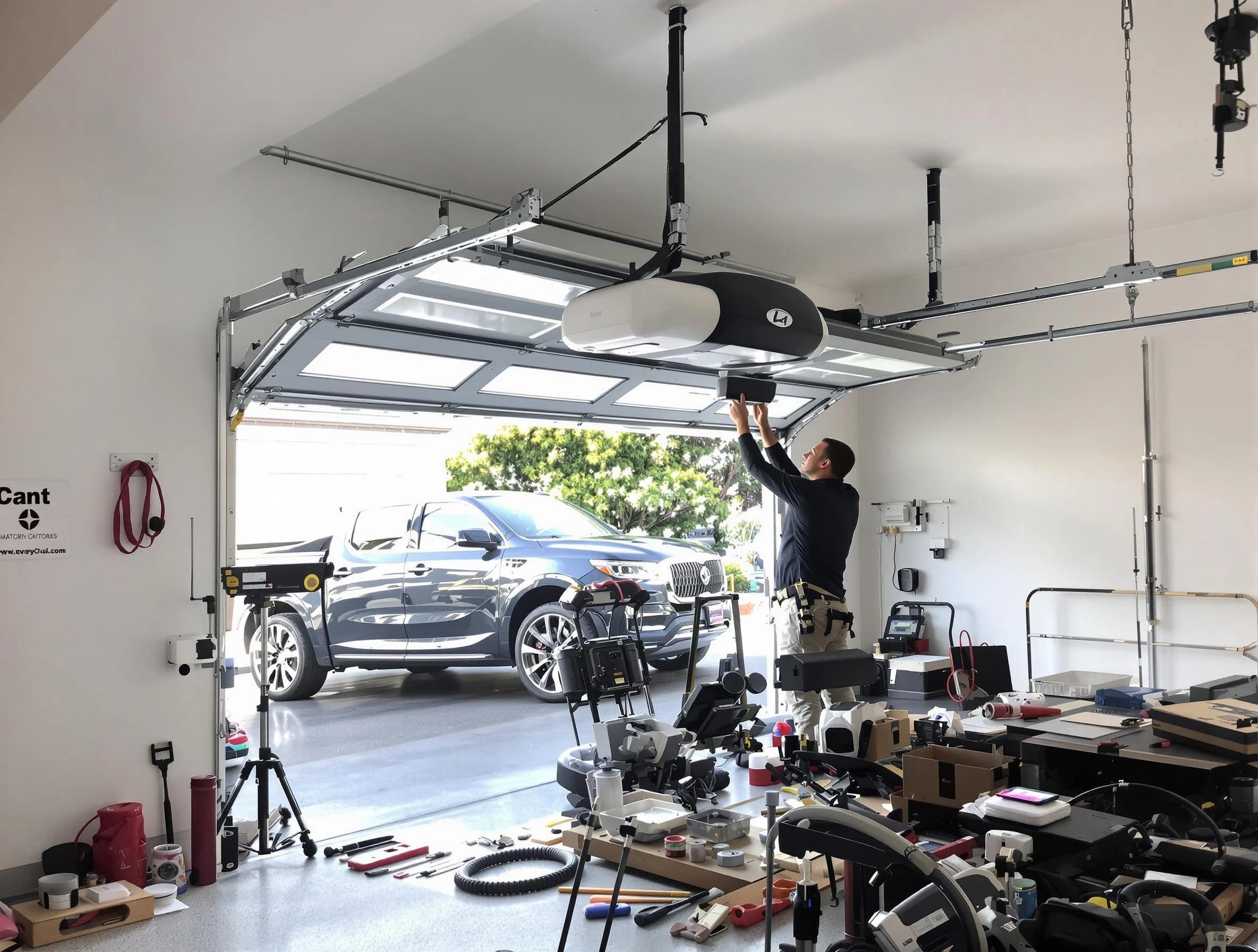 Norwood Garage Door Repair specialist installing smart garage door opener system in Norwood home