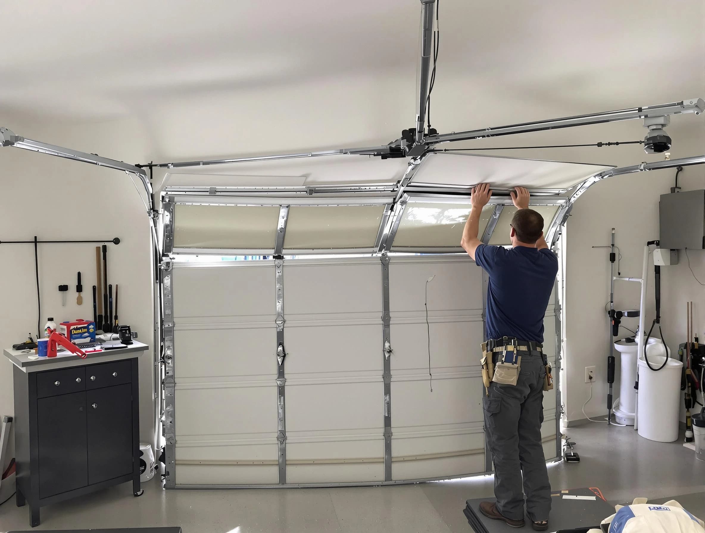 Norwood Garage Door Repair specialist performing precise section replacement on Norwood garage door