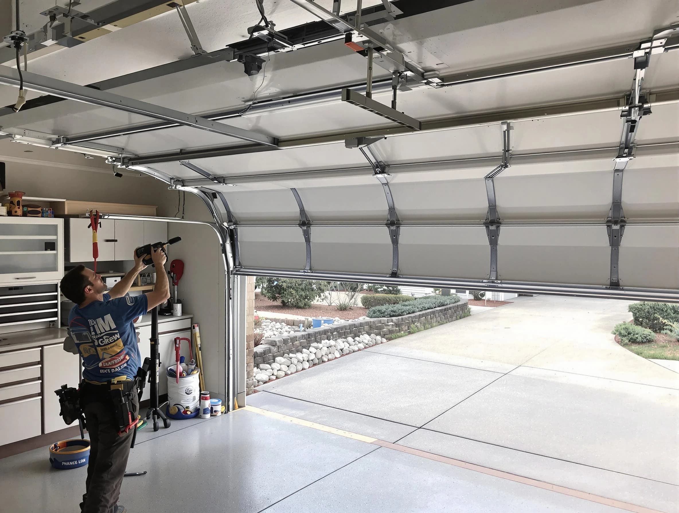 Garage door track repair service by Norwood Garage Door Repair in Norwood