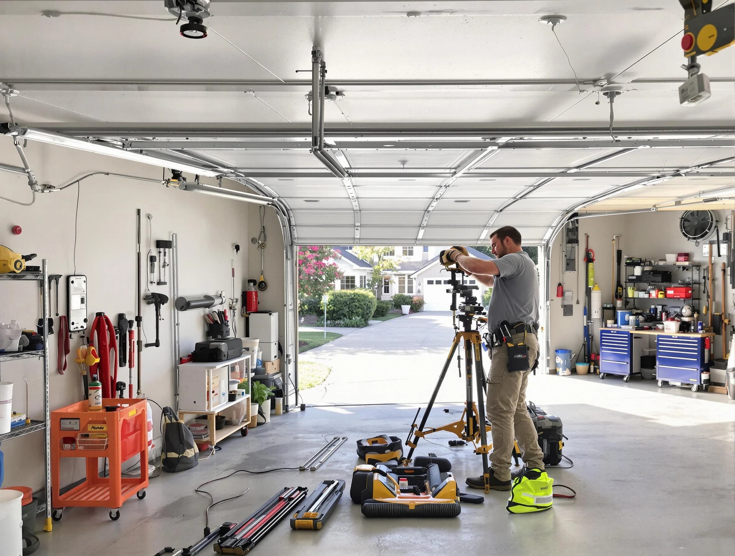 Norwood Garage Door Repair specialist performing laser-guided track alignment in Norwood