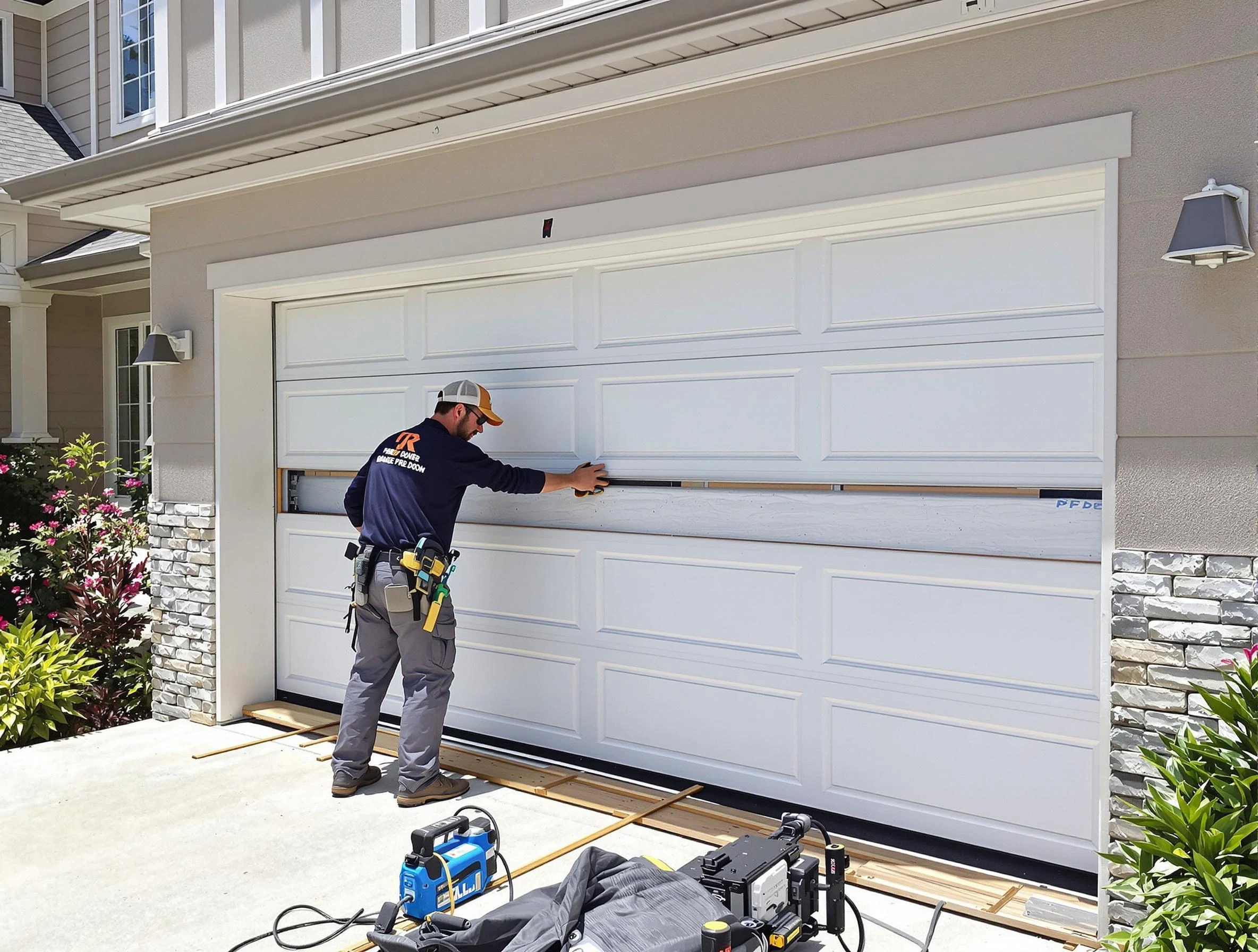 Norwood Garage Door Repair team performing complete garage door replacement at Norwood residence