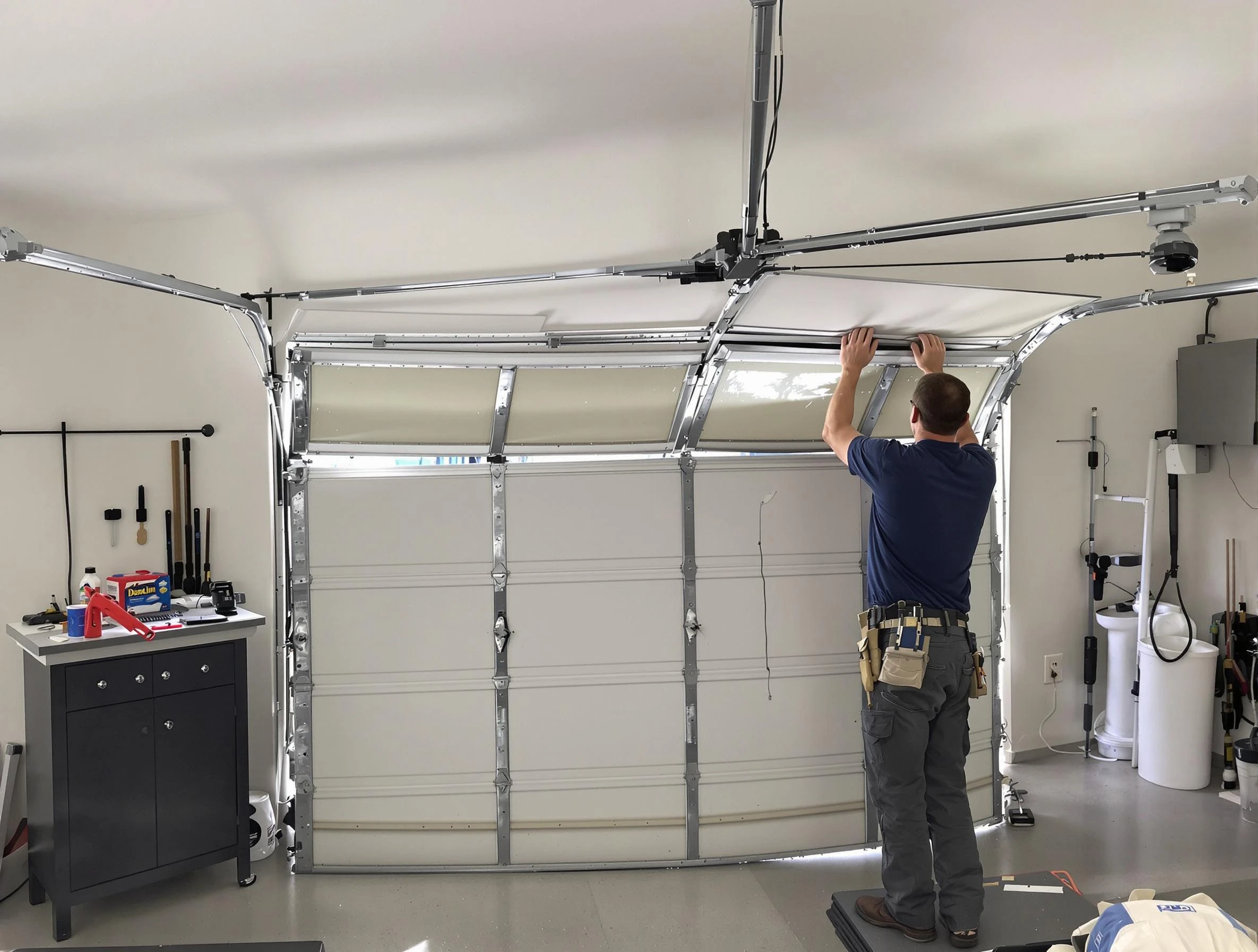 Norwood Garage Door Repair specialist performing precise section replacement on Norwood garage door