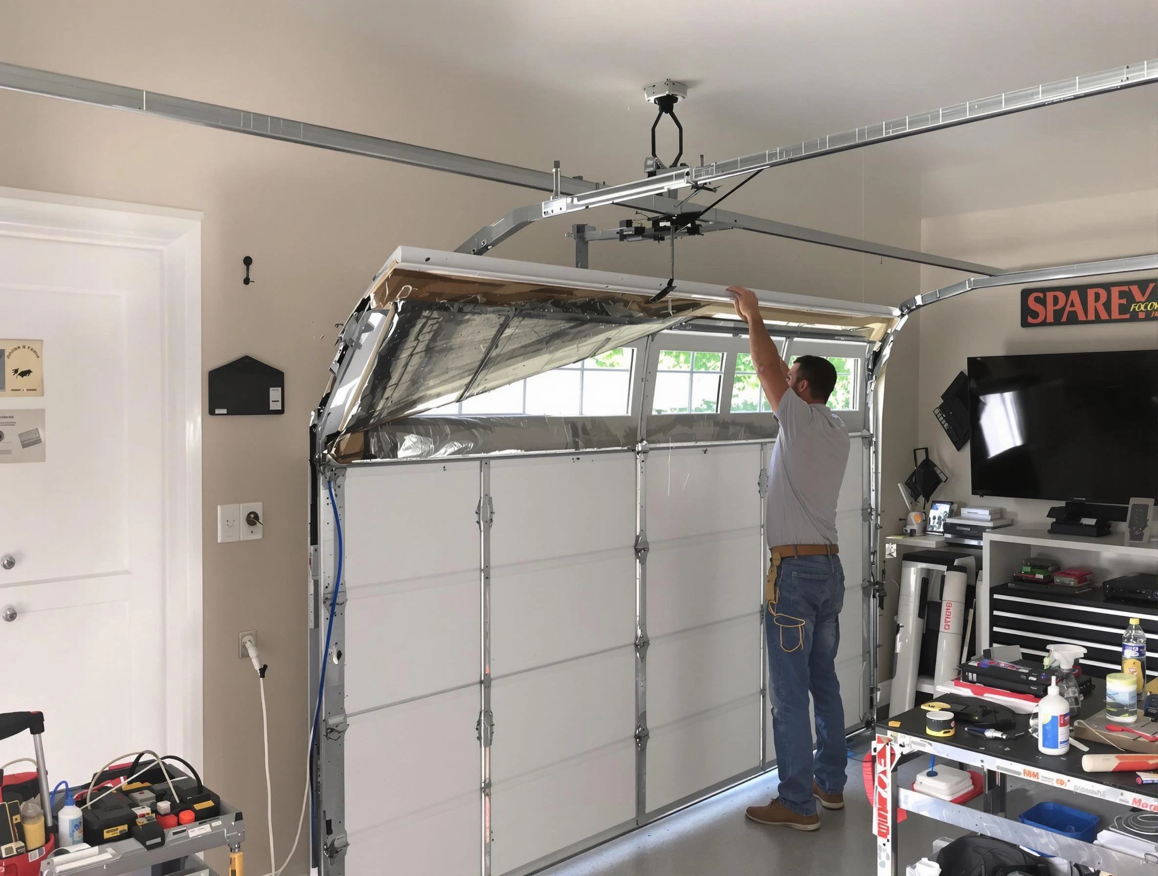 Garage door section replacement by Norwood Garage Door Repair in Norwood