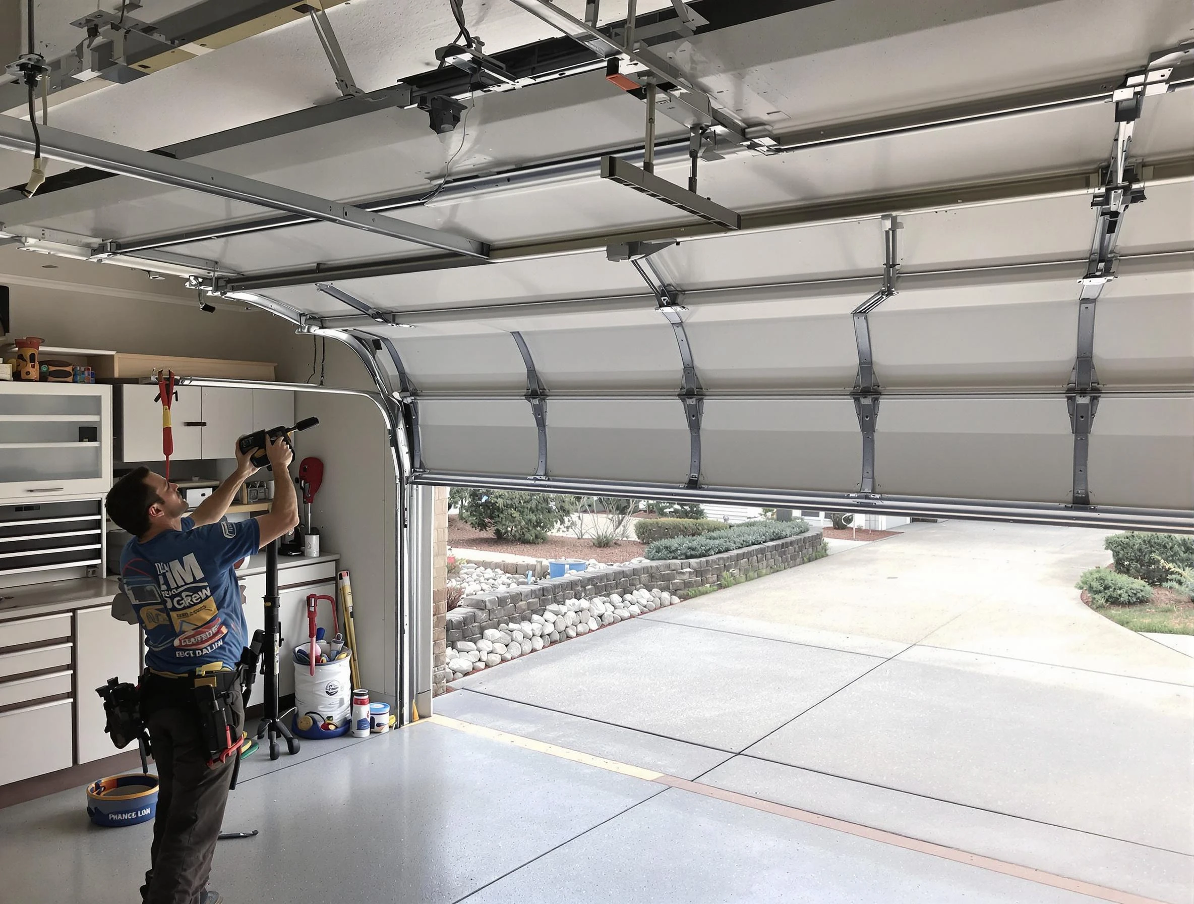 Garage door track repair service by Norwood Garage Door Repair in Norwood